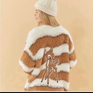 DISNEY Bambi Forever 21 Faux Fur Cardigan sweater SZ L NWT